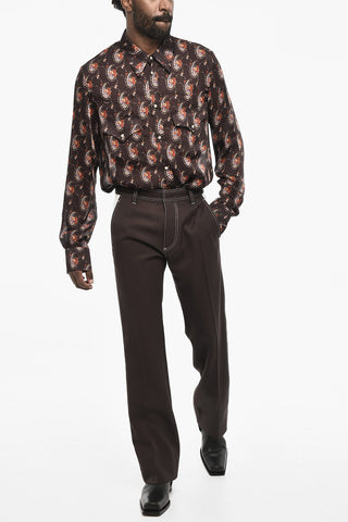 Pantaloni Bicolore in Twill di Cotone
