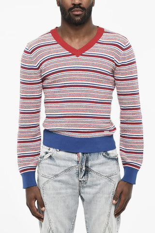 Tricolor Cotton V-Neck Sweater