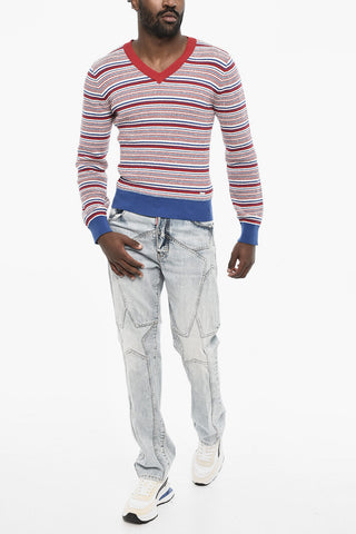 Tricolor Cotton V-Neck Sweater