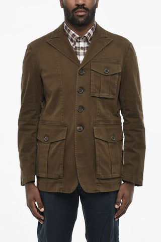 Cotton Sahariana Blazer with Logoed Buttons
