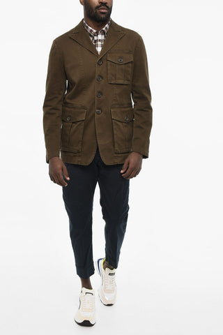 Cotton Sahariana Blazer with Logoed Buttons