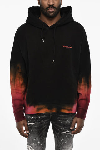 Felpa Hoodie in Cotone Felpato Con Fondo Sfumato