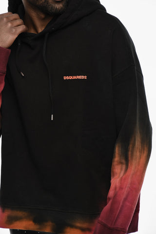 Felpa Hoodie in Cotone Felpato Con Fondo Sfumato