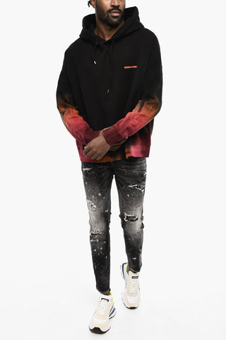 Felpa Hoodie in Cotone Felpato Con Fondo Sfumato