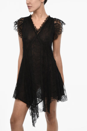 Lace Flared Mini Dress with V-Neck