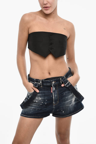 Top Bra a Tinta Unita con Bottoni