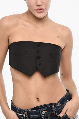 Top Bra a Tinta Unita con Bottoni