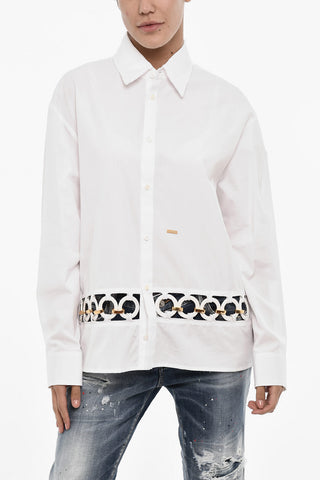 Popeline-Bluse WOODSTOCK mit Openwork-Detail