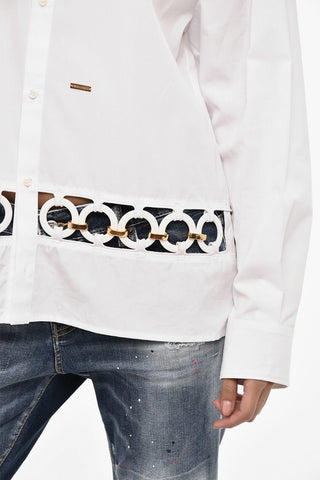 Popeline-Bluse WOODSTOCK mit Openwork-Detail