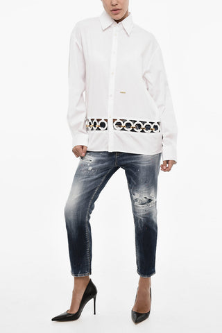 Popeline-Bluse WOODSTOCK mit Openwork-Detail