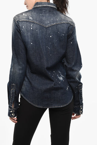 Vintage effect Denim Jacket with Metallic Leather Details