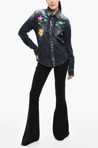 Vintage effect Denim Jacket with Metallic Leather Details