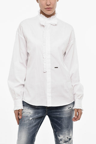 Camicia In Popeline di Cotone con Fiocco sul Collo 