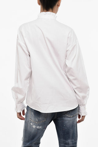 Camicia In Popeline di Cotone con Fiocco sul Collo 
