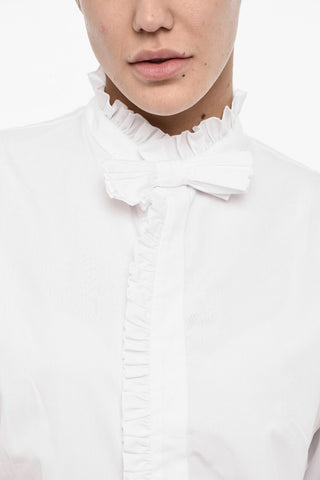 Camicia In Popeline di Cotone con Fiocco sul Collo 