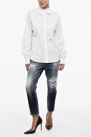 Camicia In Popeline di Cotone con Fiocco sul Collo 
