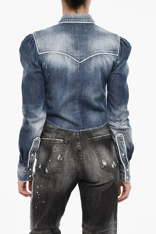 Vintage-Effect Denim Shirt With Snap Buttons
