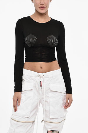 Drapiertes Cropped Top mit Muschelverzierung