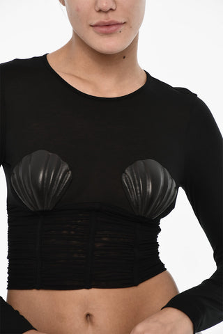 Draped Crop Top with Shell Embellishment