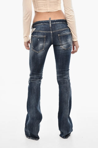 Jeans Boot Cut con Dettagli Sheer e Gioielli