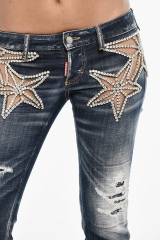 Jeans Boot Cut con Dettagli Sheer e Gioielli