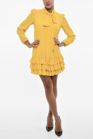 Abito Svasato Con Balze e Collo a Cravatta