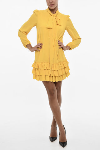 Abito Svasato Con Balze e Collo a Cravatta