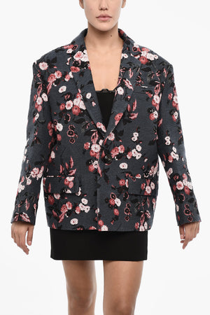 Oversize-Blazer aus Baumwollmischung mit Blumenmuster