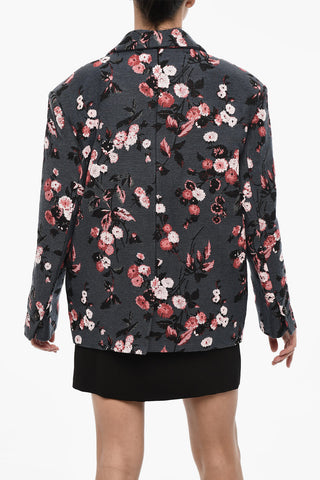 Oversize Cotton-Blend Blazer with Floral Pattern
