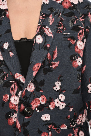 Oversize-Blazer aus Baumwollmischung mit Blumenmuster