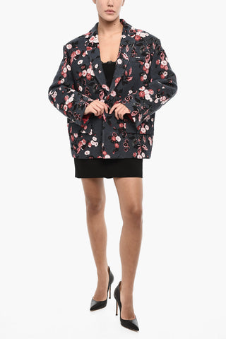 Oversize Cotton-Blend Blazer with Floral Pattern
