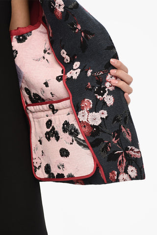 Oversize Cotton-Blend Blazer with Floral Pattern