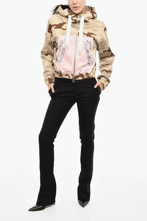 Leichte Camouflage-Jacke Mit Kapuze Und Juwelenverzierungen