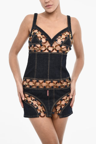 Mini Vestito in Denim con Dettagli Cut Out