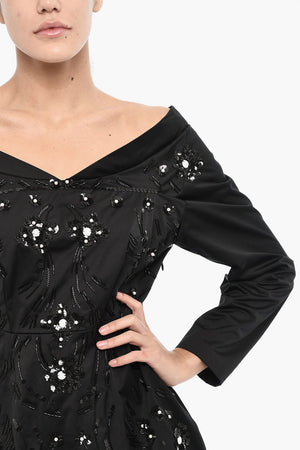 Einfarbiges Pailletten-Mini-Kleid Mit U-Boot-Ausschnitt