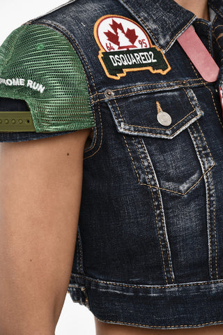 Cropepd Denim Top with Logoed Buttons