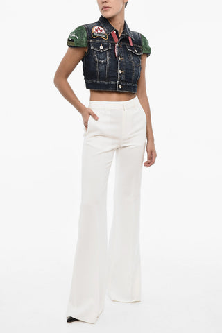 Cropepd Denim Top with Logoed Buttons
