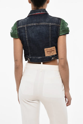 Cropepd Denim Top with Logoed Buttons