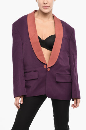 Ein-Knopf-Blazer aus zweifarbiger Schurwollmischung mit Pattentaschen