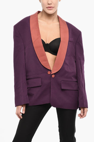 Ein-Knopf-Blazer aus zweifarbiger Schurwollmischung mit Pattentaschen