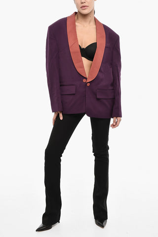 Ein-Knopf-Blazer aus zweifarbiger Schurwollmischung mit Pattentaschen
