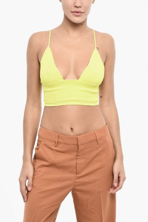 Geripptes Crop-Top mit tiefem Ausschnitt