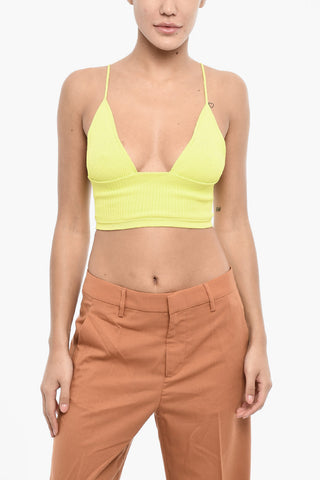 Geripptes Crop-Top mit tiefem Ausschnitt