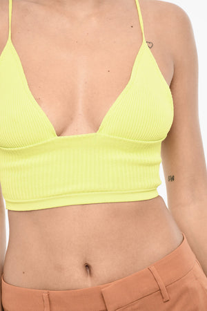 Geripptes Crop-Top mit tiefem Ausschnitt