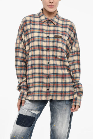 Checked Cotton Overshirt with Leather Logo