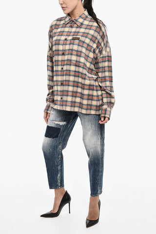 Checked Cotton Overshirt with Leather Logo