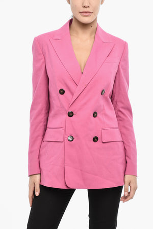 Solid-Color Double-Breasted Virgin Wool-Blend Blazer