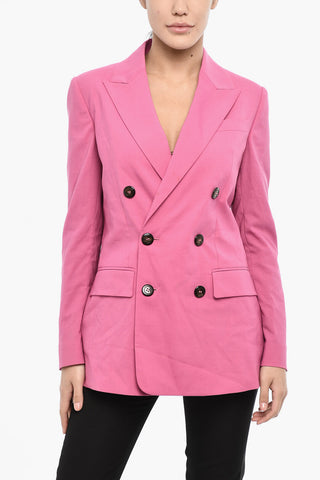 Solid-Color Double-Breasted Virgin Wool-Blend Blazer