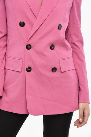 Solid-Color Double-Breasted Virgin Wool-Blend Blazer