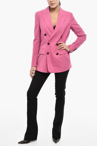 Solid-Color Double-Breasted Virgin Wool-Blend Blazer